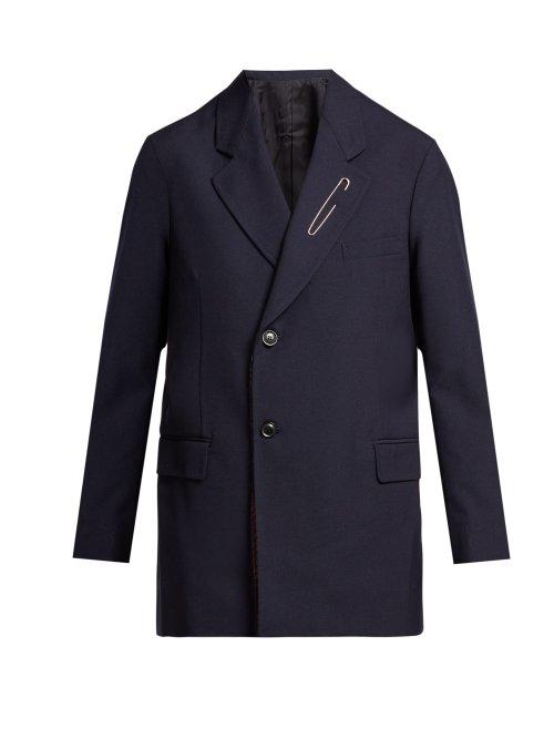 Matchesfashion.com Toga - Scarf Panelled Wool Blazer - Womens - Navy