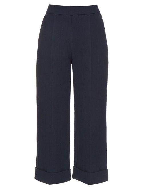 Matchesfashion.com Delpozo - Wide Leg Cropped Trousers - Womens - Navy