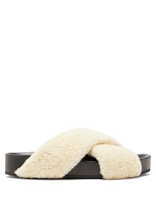 Matchesfashion.com Jil Sander - Shearling And Leather Slides - Womens - Cream