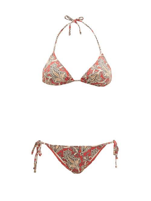 Matchesfashion.com Etro - Paisley Print Self Tie Bikini - Womens - Red