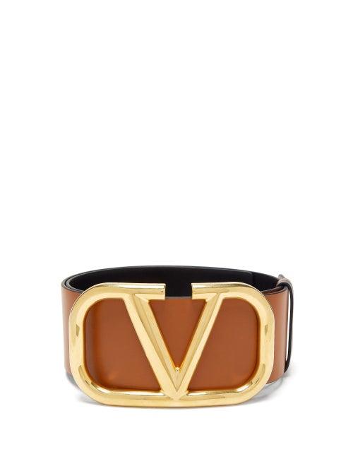 Matchesfashion.com Valentino Garavani - Reversible V-logo Leather Wide Belt - Womens - Tan