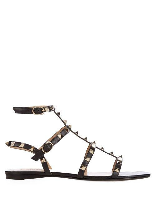 Matchesfashion.com Valentino - Rockstud Flat Leather Sandals - Womens - Black