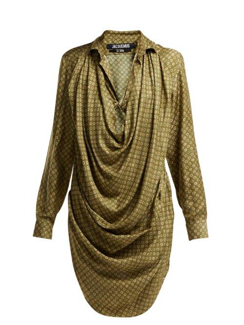 Matchesfashion.com Jacquemus - La Robe Saabi Botanical Print Satin Shirtdress - Womens - Green