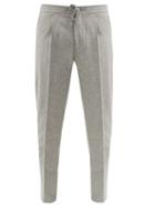 Matchesfashion.com Incotex - Pleated Wool-flannel Tapered-leg Trousers - Mens - Light Grey
