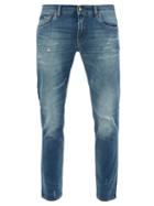 Matchesfashion.com Dolce & Gabbana - Logo-embroidered Distressed Slim-leg Jeans - Mens - Blue