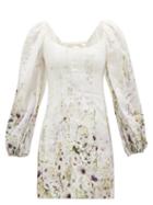 Zimmermann - Dancer Pintucked Floral-print Mini Dress - Womens - Ivory Multi