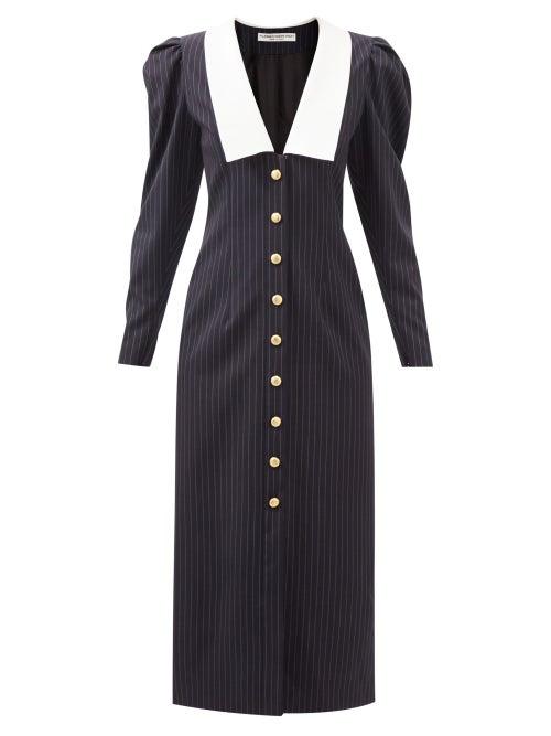 Alessandra Rich - Pinstripe Wool-blend Midi Dress - Womens - Navy