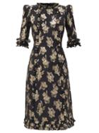 Matchesfashion.com The Vampire's Wife - The Cate Floral-jacquard Ruffled Midi Dress - Womens - Black Gold