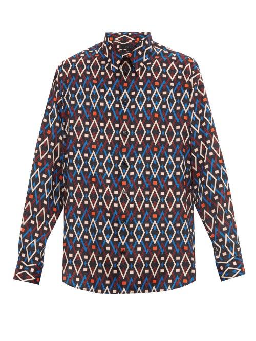 Matchesfashion.com Joseph - Martin Diamond Print Satin Shirt - Mens - Navy