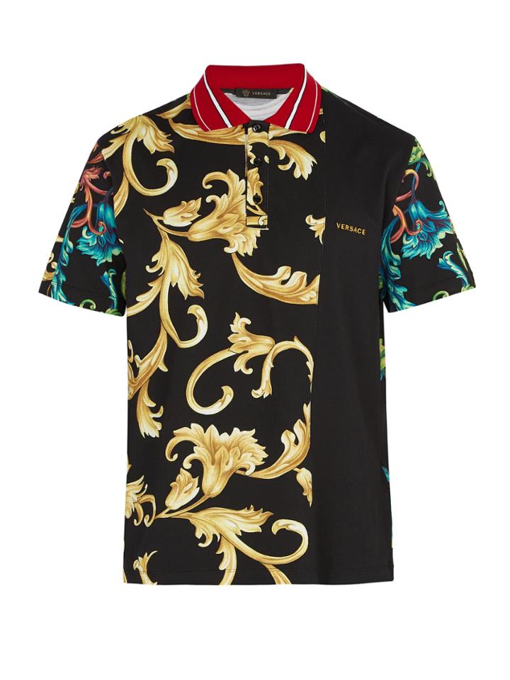 Versace Baroque-print Cotton Polo Shirt