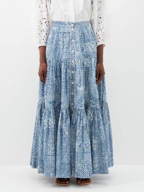 Wiggy Kit - Printed Cotton-cambric Maxi Skirt - Womens - Blue Print