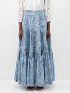 Wiggy Kit - Printed Cotton-cambric Maxi Skirt - Womens - Blue Print