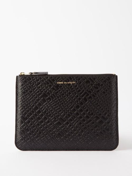 Comme Des Garons Wallet - Large Embossed Leather Pouch - Mens - Black