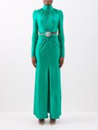 Paco Rabanne - High-neck Cutout Jersey Gown - Womens - Emerald