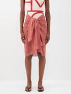 Toteme - Monogram-print Cotton-blend Voile Sarong - Womens - Red Multi