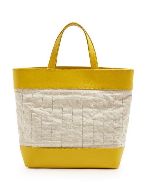 Matchesfashion.com Hecho - Barragn Medium Grained Leather And Canvas Tote - Mens - Yellow