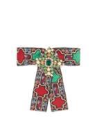 Matchesfashion.com Gucci - Brocade Crystal Embellished Brooch - Womens - Green