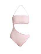 Matchesfashion.com Solid & Striped - Cece Bandeau Cut Out Swimsuit - Womens - Light Pink