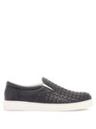 Matchesfashion.com Bottega Veneta - Dodger Intrecciato Leather Trainers - Mens - Navy