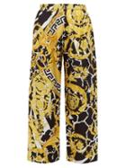 Matchesfashion.com Versace - Baroque Print Silk Twill Trousers - Womens - Black Gold