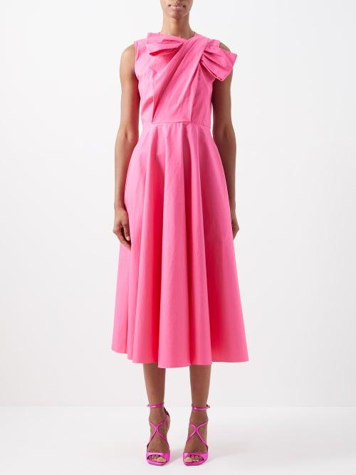 Roksanda - Brigitte Bow-shoulder Cotton Midi Dress - Womens - Pink