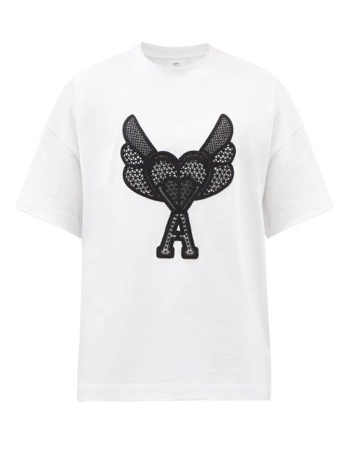 Ami - Ami De Caur-macram Organic-cotton Jersey T-shirt - Mens - White