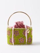 Rosantica - Holli Crystal-embellished Crochet Handbag - Womens - Green Pink