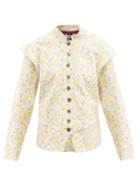 Ladies Rtw Matty Bovan - Vintage-button Floral-print Cotton Top - Womens - Yellow Multi