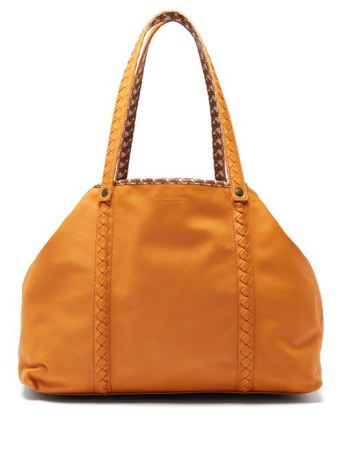 Matchesfashion.com Bottega Veneta - Reversible Butterfly Print Canvas And Leather Tote - Womens - Orange Multi