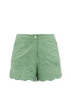 Ladies Beachwear Juliet Dunn - Floral-embroidered High-rise Cotton Shorts - Womens - Khaki