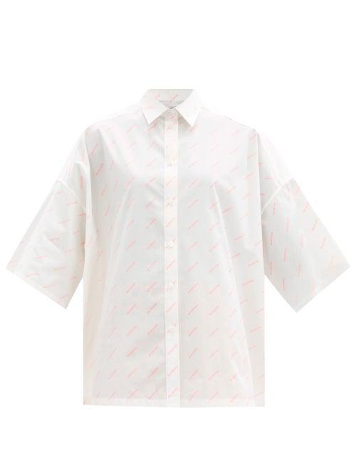 Matchesfashion.com Balenciaga - Logo-print Short-sleeved Cotton-poplin Shirt - Womens - White Print