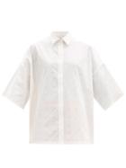 Matchesfashion.com Balenciaga - Logo-print Short-sleeved Cotton-poplin Shirt - Womens - White Print