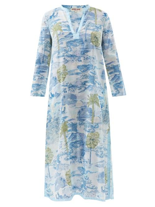 Emporio Sirenuse - Giada Vesuvius-print Cotton-voile Kaftan - Womens - Blue Print