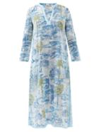 Emporio Sirenuse - Giada Vesuvius-print Cotton-voile Kaftan - Womens - Blue Print