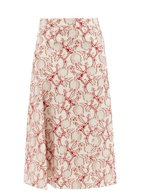 Ladies Rtw Jil Sander - Floral-jacquard Fil-coup Midi Skirt - Womens - Red White