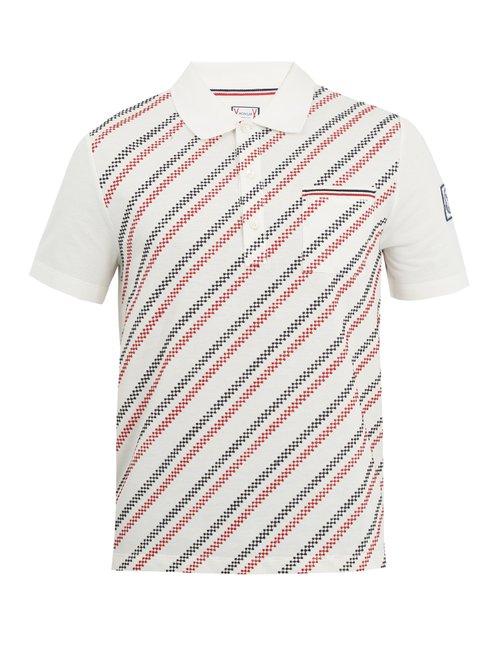 Matchesfashion.com Moncler - Geometric Embroidered Cotton Polo Shirt - Mens - White Multi