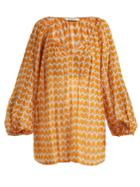 Mes Demoiselles Chevron-print Balloon-sleeve Cotton Top