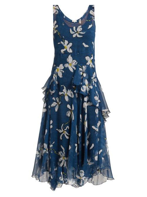 Matchesfashion.com Isa Arfen - Magnolia Print Silk Dress - Womens - Navy Print
