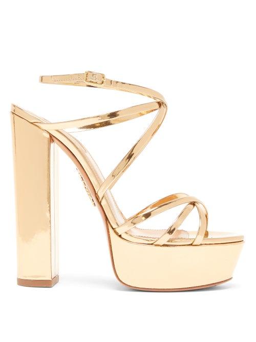 Matchesfashion.com Aquazzura - Gin 140 Metallic-leather Platform Sandals - Womens - Gold