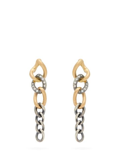 Matchesfashion.com Hum - Diamond, 18kt Gold & Sterling Silver Drop Earrings - Womens - Silver Gold