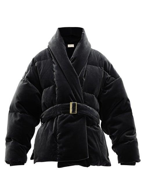 Matchesfashion.com Alexandre Vauthier - Belted Down Filled Cotton Velvet Jacket - Womens - Black