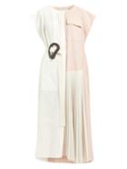 Matchesfashion.com Tibi - Edith Statement Buckle Pleated Midi Dress - Womens - White Multi