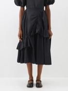 Cecilie Bahnsen - Damara Ruffle-hem Cotton-poplin Midi Skirt - Womens - Black