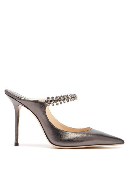 Matchesfashion.com Jimmy Choo - Bing 100 Crystal Embellished Leather Mules - Womens - Dark Grey
