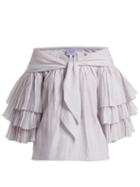 Matchesfashion.com Thierry Colson - Ilaria Tie Neck Pleated Cotton And Silk Blend Top - Womens - Blue