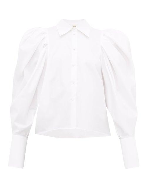 Matchesfashion.com Khaite - Brianne Batwing Sleeve Cotton Poplin Shirt - Womens - White