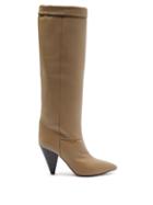 Matchesfashion.com Isabel Marant - Loens Foldover-top Leather Knee-high Boots - Womens - Beige