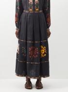 Vita Kin - Kristinka Embroidered Linen Skirt - Womens - Black Multi