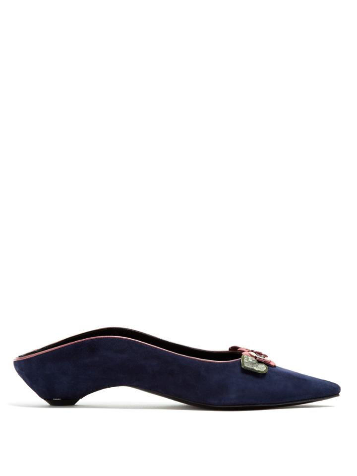 Fabrizio Viti Flower-appliqu Suede Backless Loafers