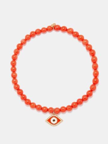 Sydney Evan - Evil Eye Diamond, Coral & 14kt Gold Bracelet - Mens - Orange